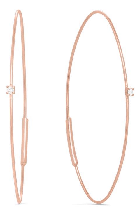 14k Rose Gold Diamond Oval Magic Hoop Earrings