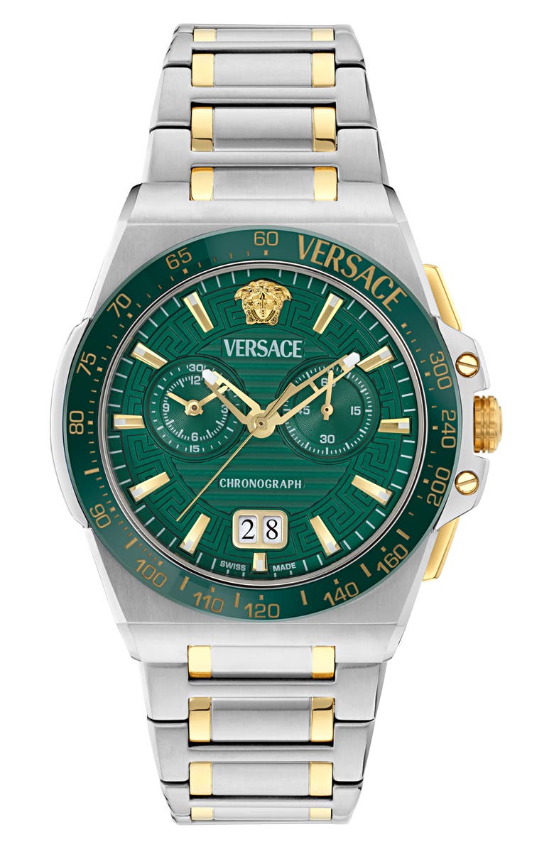 Versace Greca Reaction Chronograph Two-Tone Bracelet Watch, 43mm, Alternate, color, Two Tone
