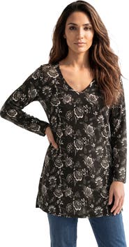 Roaman's Plus Size Cotton Ultimate Long Sleeve V Neck Tunic