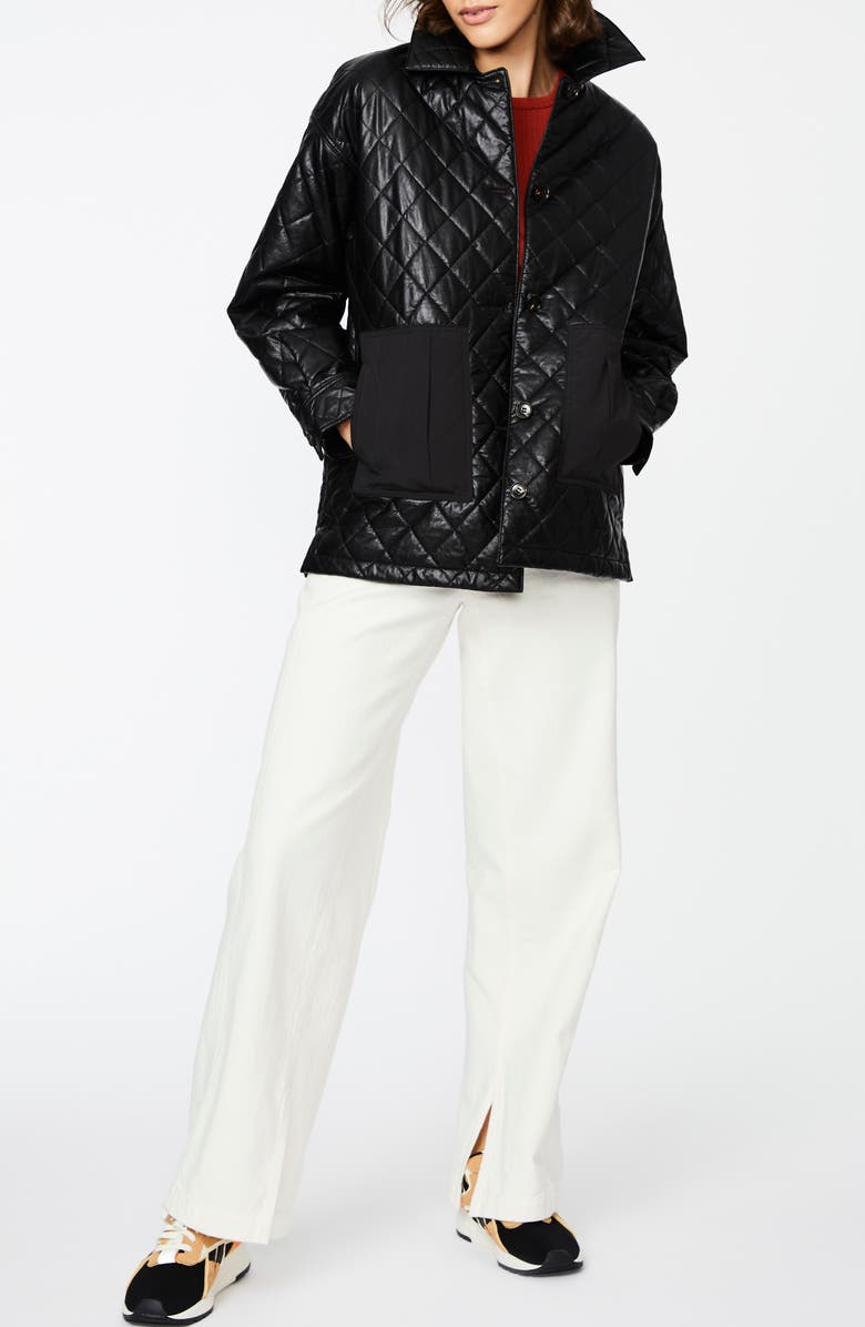 Bernardo Quilted Faux Leather Shacket, Alternate, color, Black