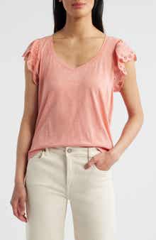 Wit & Wisdom Eyelet Flutter Sleeve Jersey T-Shirt