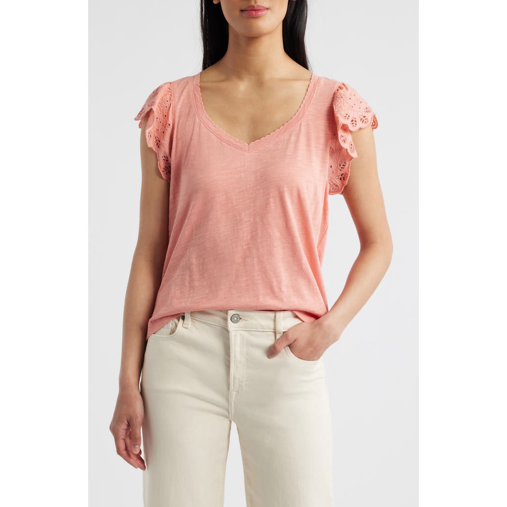 Wit & Wisdom Eyelet Flutter Sleeve Jersey T-shirt