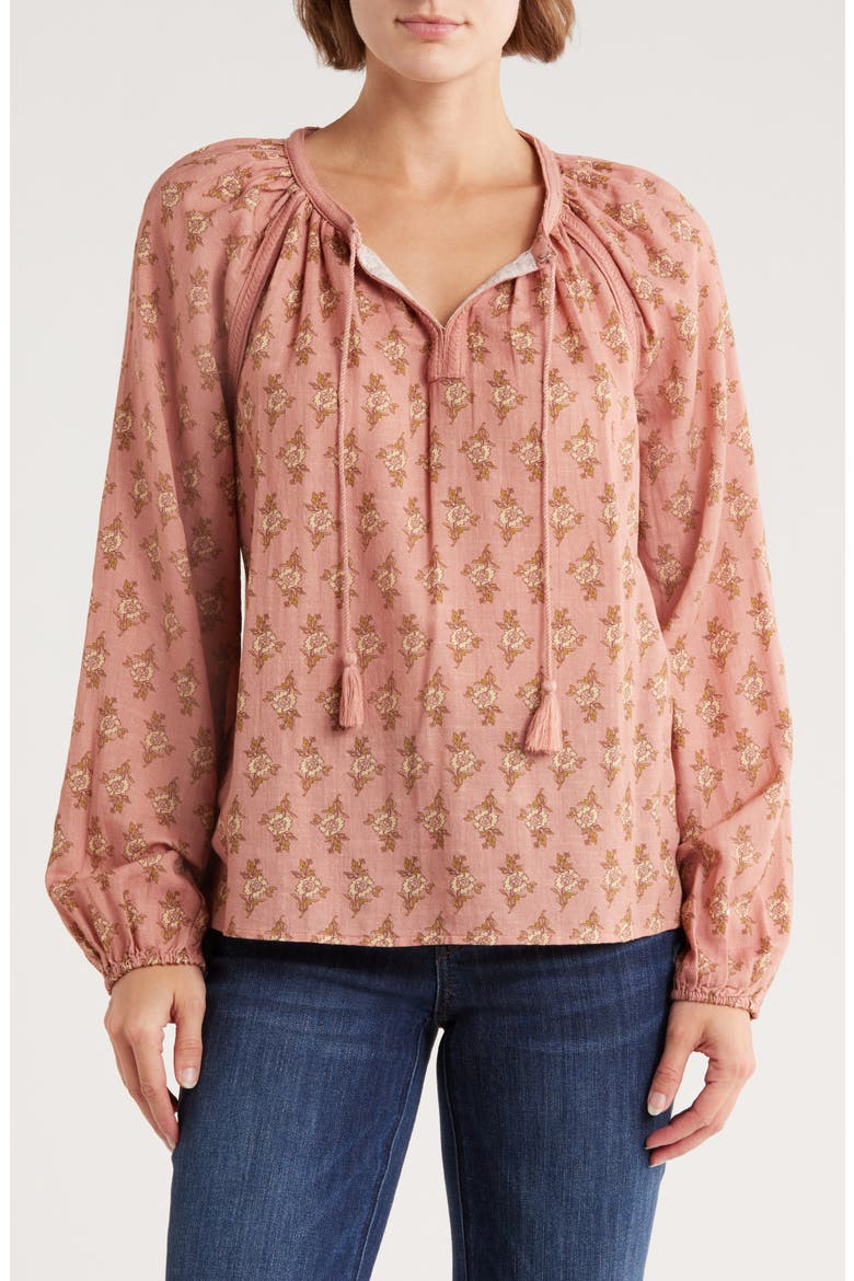Long Sleeve Embroidered Peasant Top, Main, color, PINK FLORAL