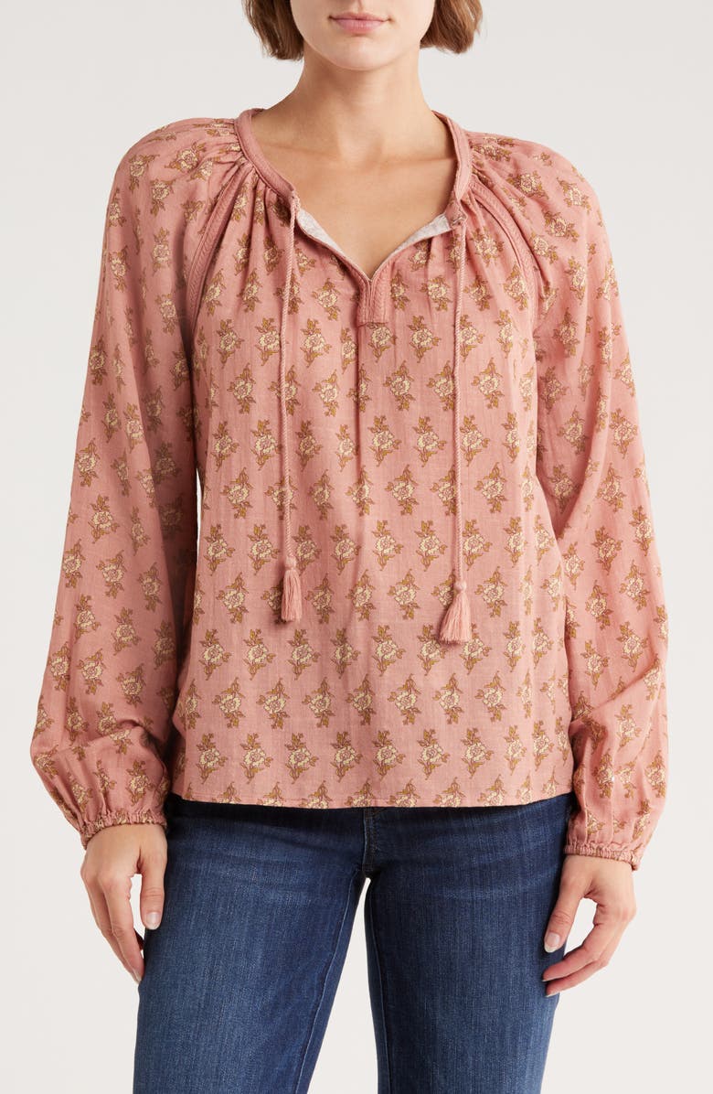 Lucky Brand Long Sleeve Embroidered Peasant Top, Main, color, Pink Floral