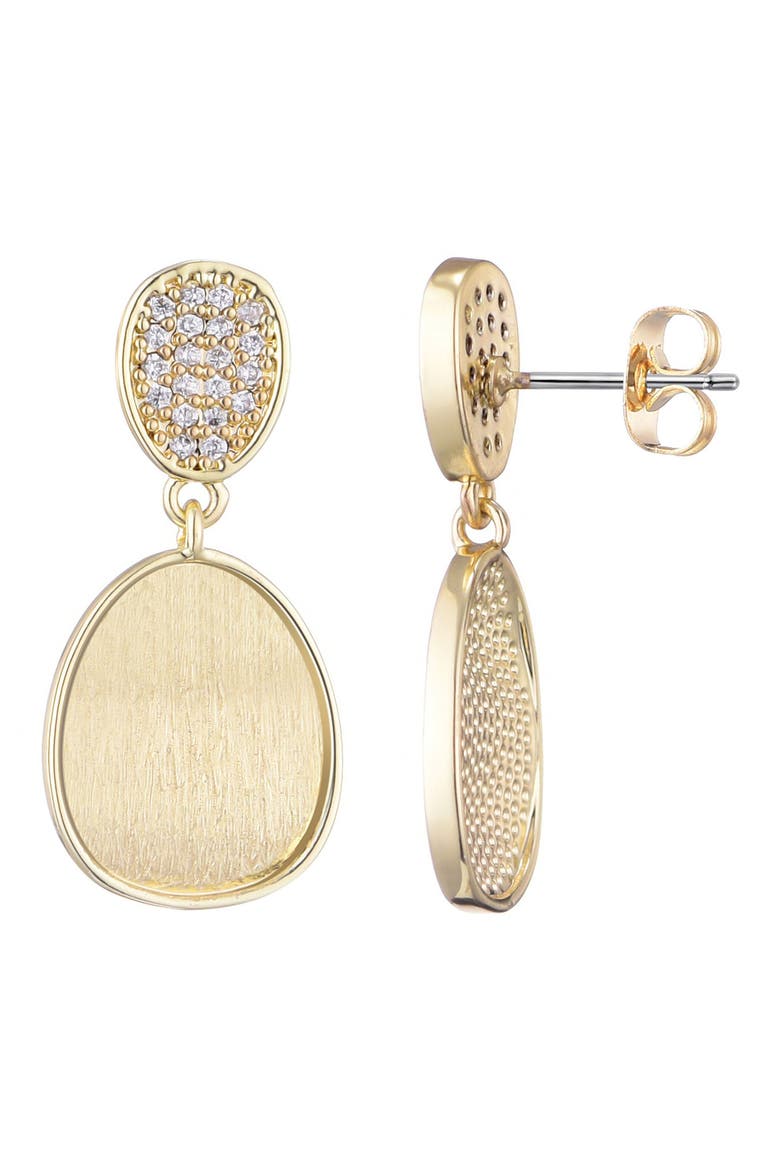 Pavé Cubic Zirconia Satin Finish Drop Earrings, Alternate, color, GOLD