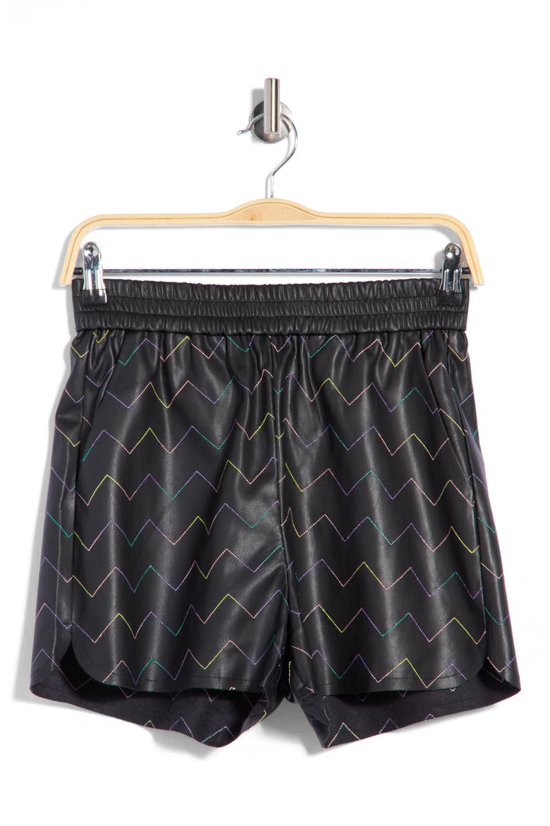 Gessell Embroidered Faux Leather Shorts, Alternate, color, BLACK MULTI
