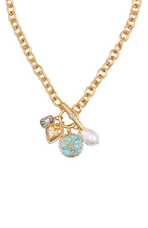 Guess Logo Charm Necklace In Gold