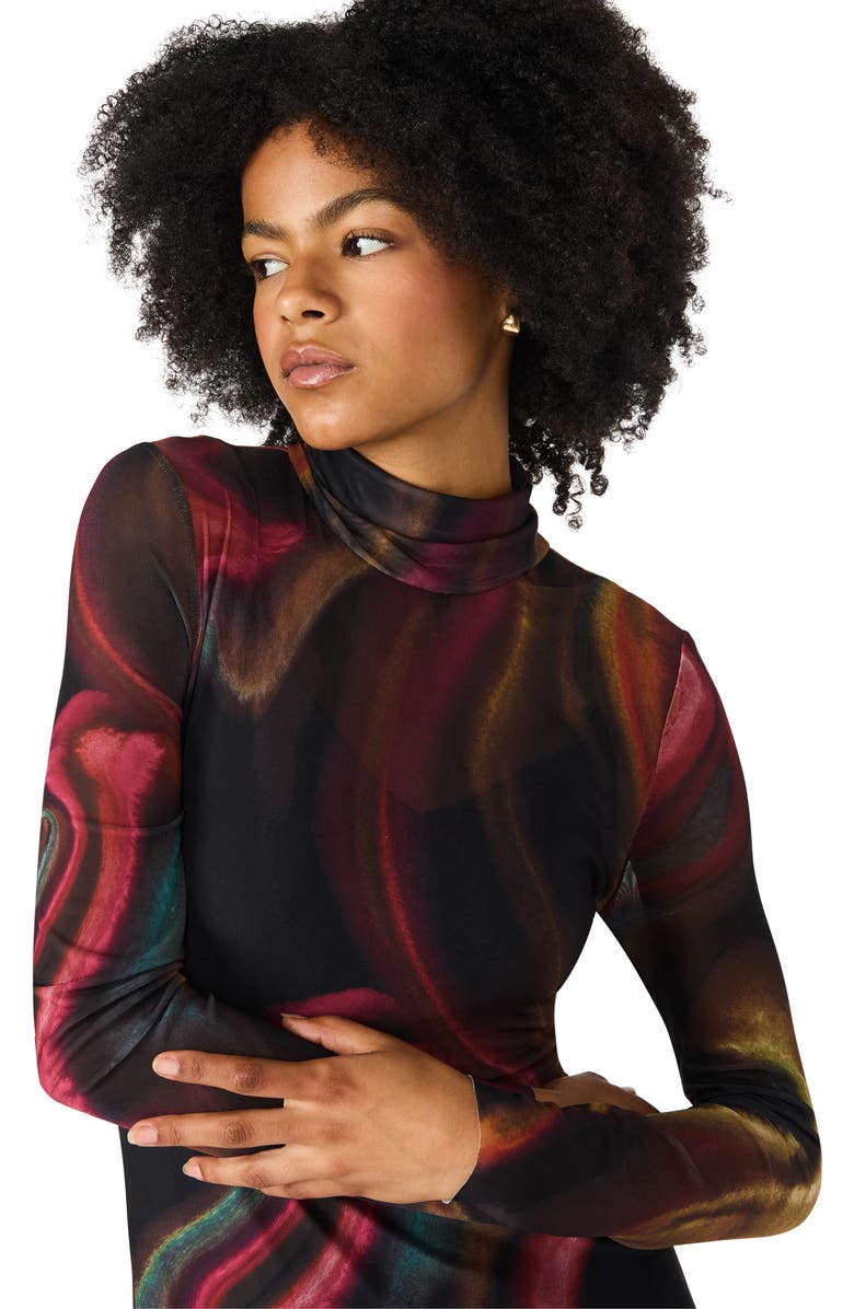 Steve Madden Vivara Printed Long Sleeve Mesh Maxi Dress, Alternate, color, Mystic Fade