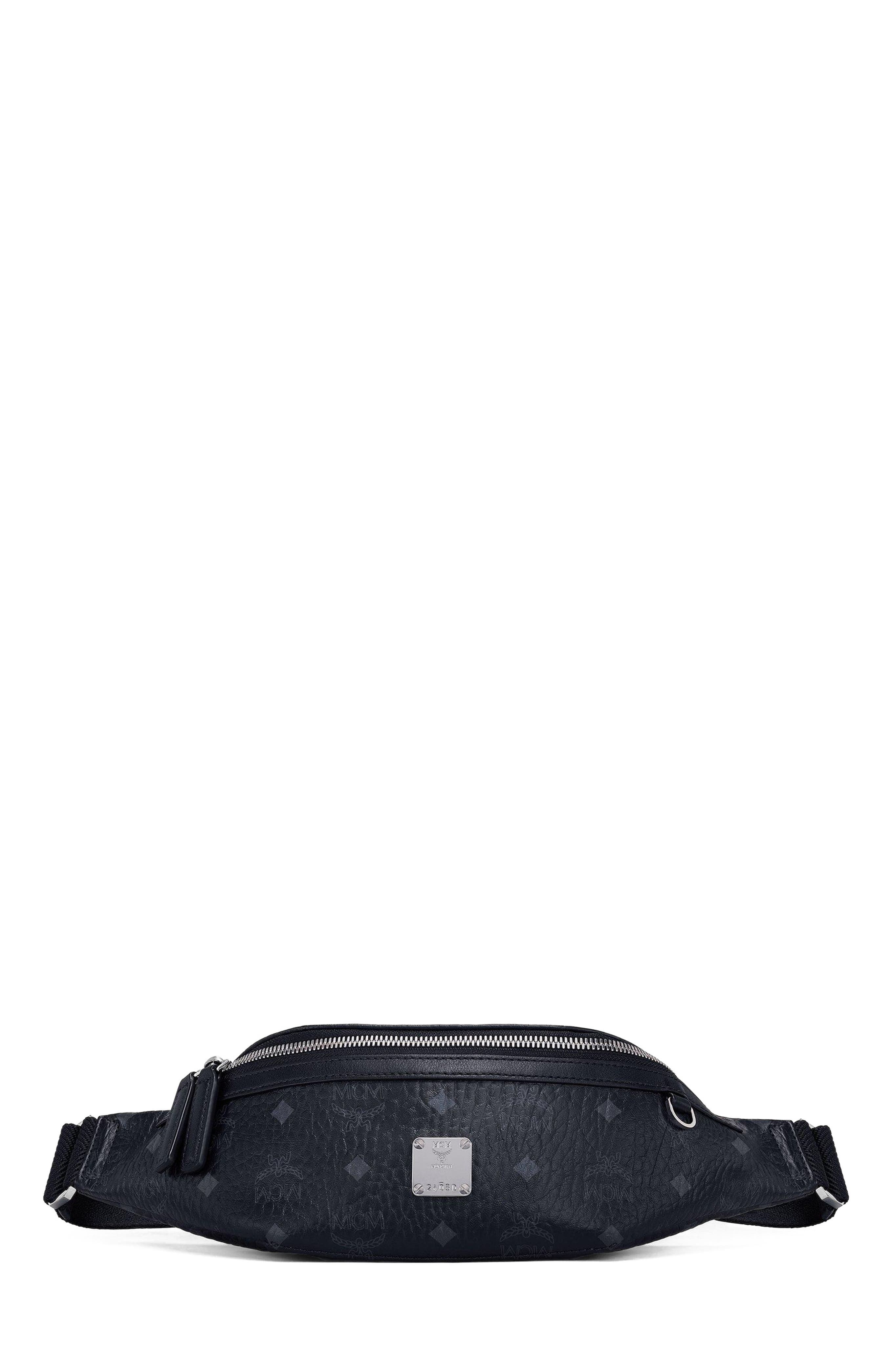 MCM Small Fursten Belt Bag in Visetos, Main, color, Black