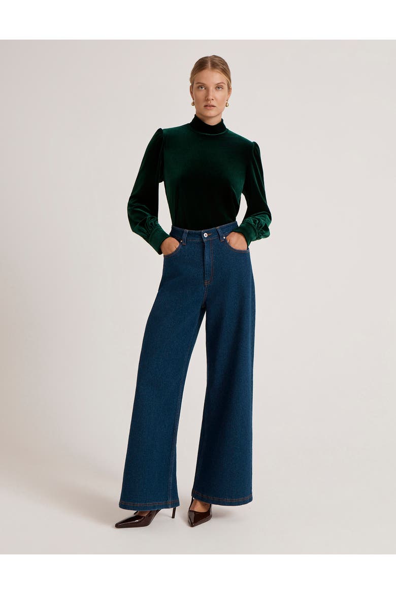 Clementine Velvet High Neck Top, Alternate, color, Bottle Green