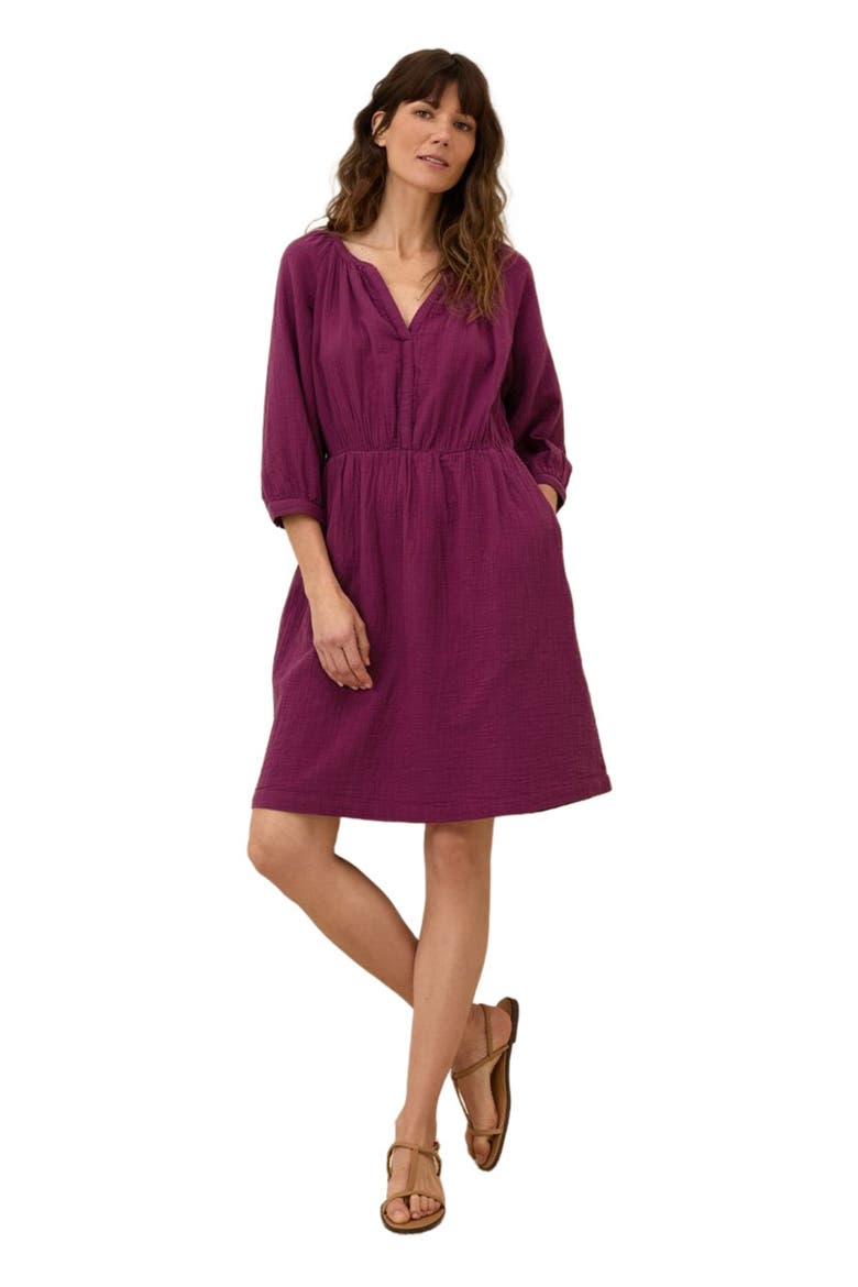 Organic Cotton Coastal Double Gauze Peasant Dress, Main, color, Sangria