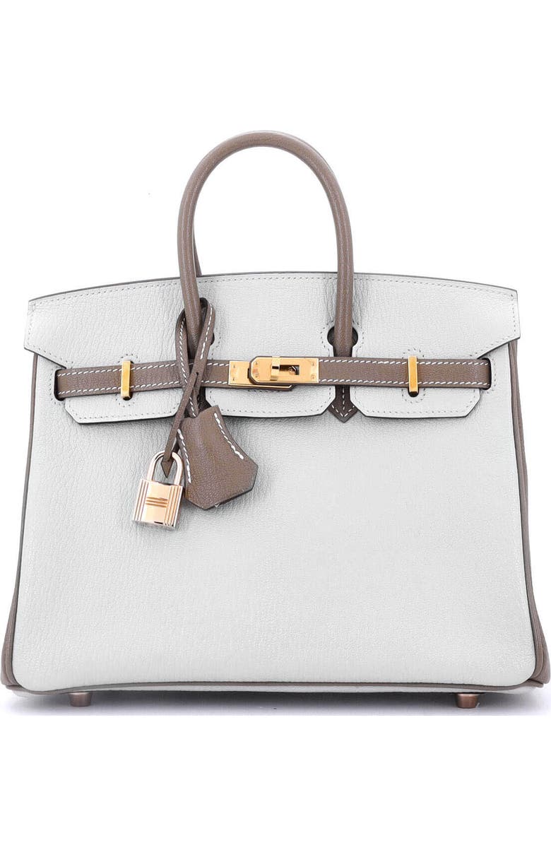 Pre-Owned Hermes Birkin Handbag Bicolor Chevre Mysore with Rose Gold Hardware 25, Main, color,