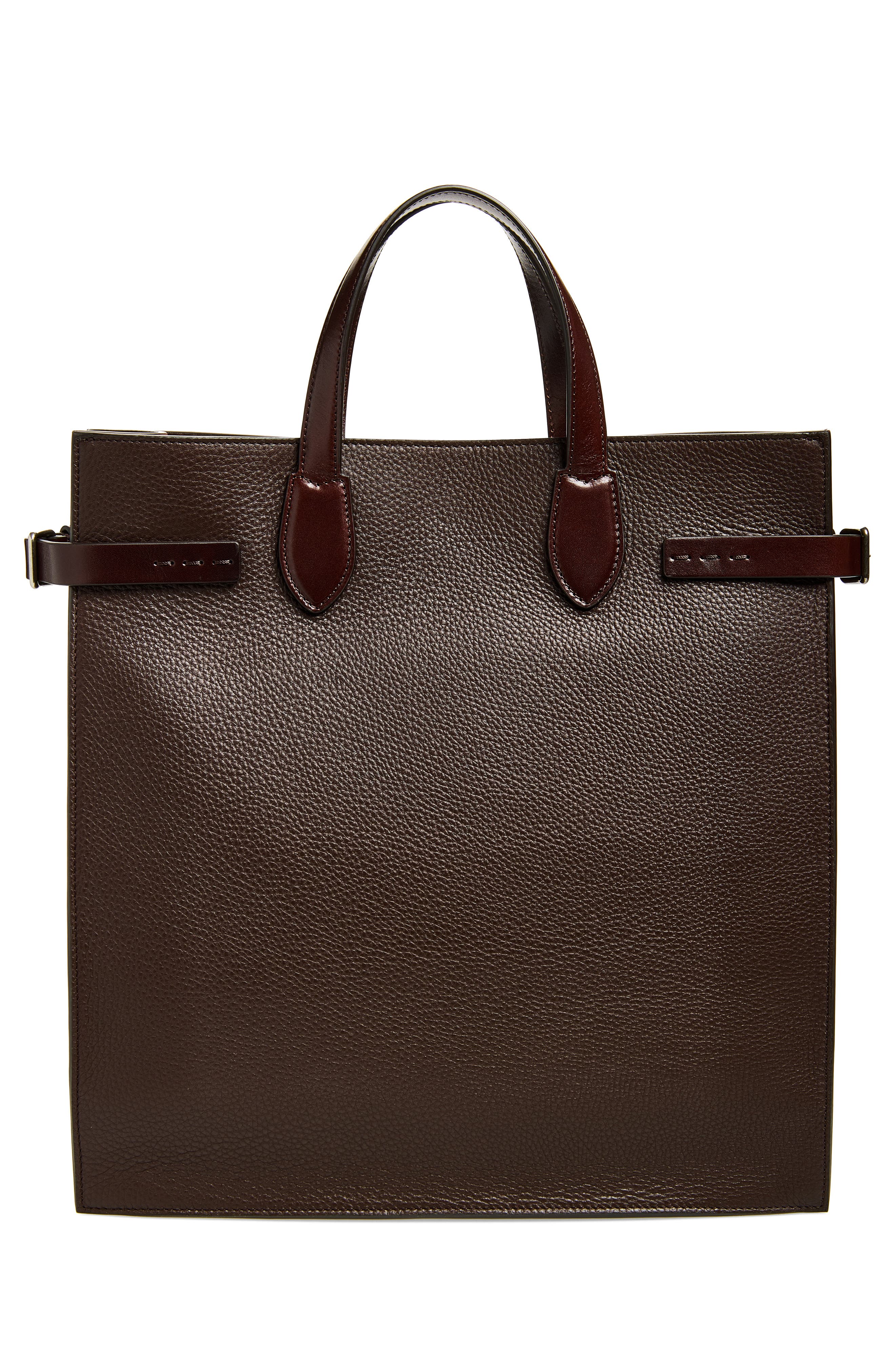 Antibes North/South Grained Leather Tote, Alternate, color, DARK BROWN