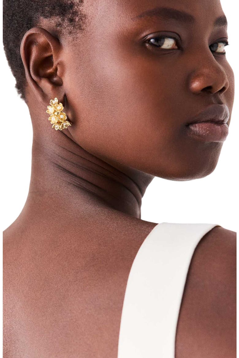 Rhinestone flower hoop earrings, Alternate, color, Gold