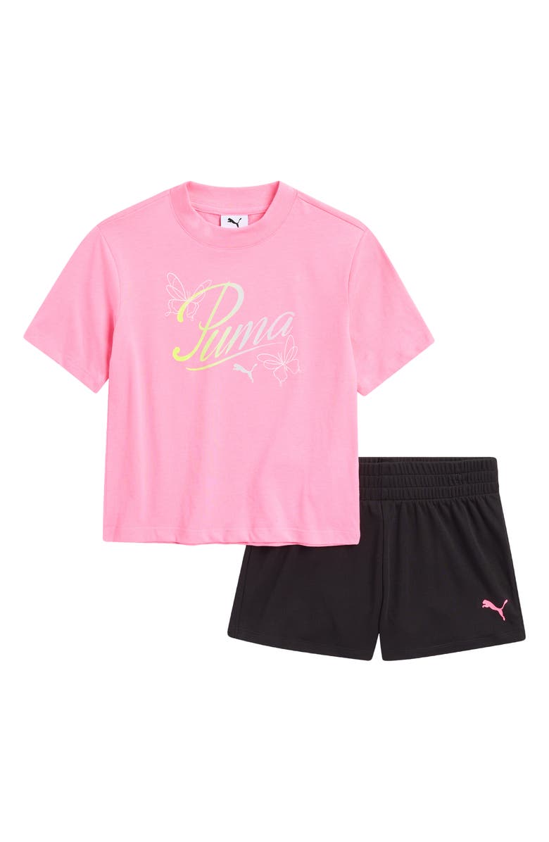 PUMA Kids' Logo Jersey T-Shirt & Shorts Set, Main, color, 