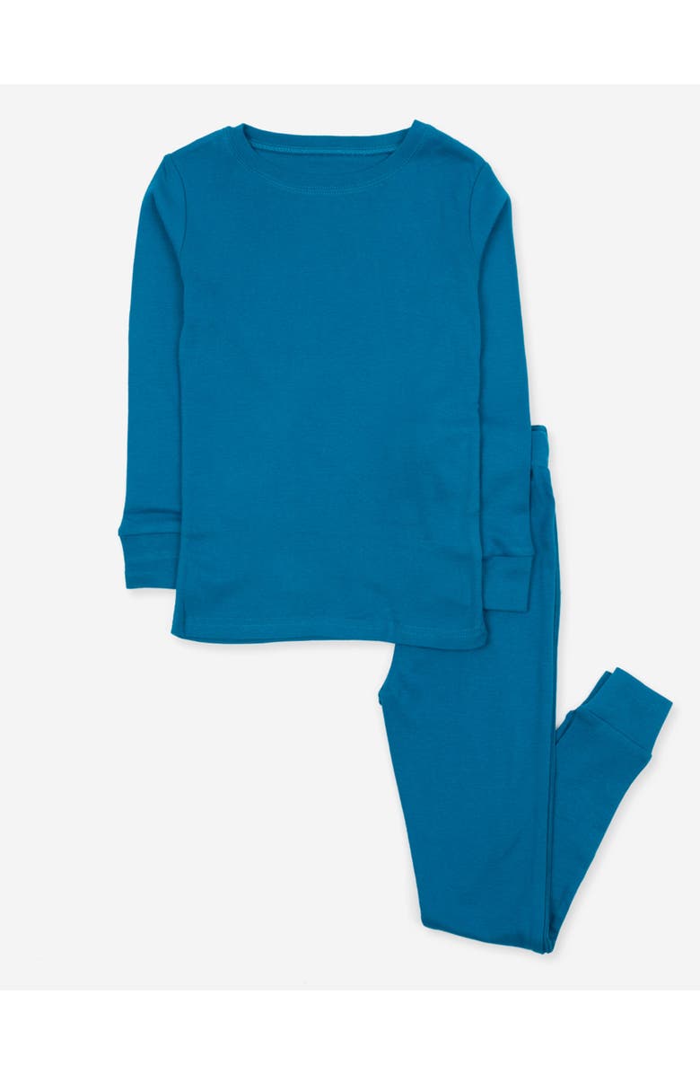 Leveret Kids Two-Piece Solid Cotton Matching Family Pajamas, Main, color, Teal