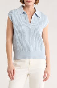 ELIE ELIE TAHARI Sleeveless Cotton Polo Sweater