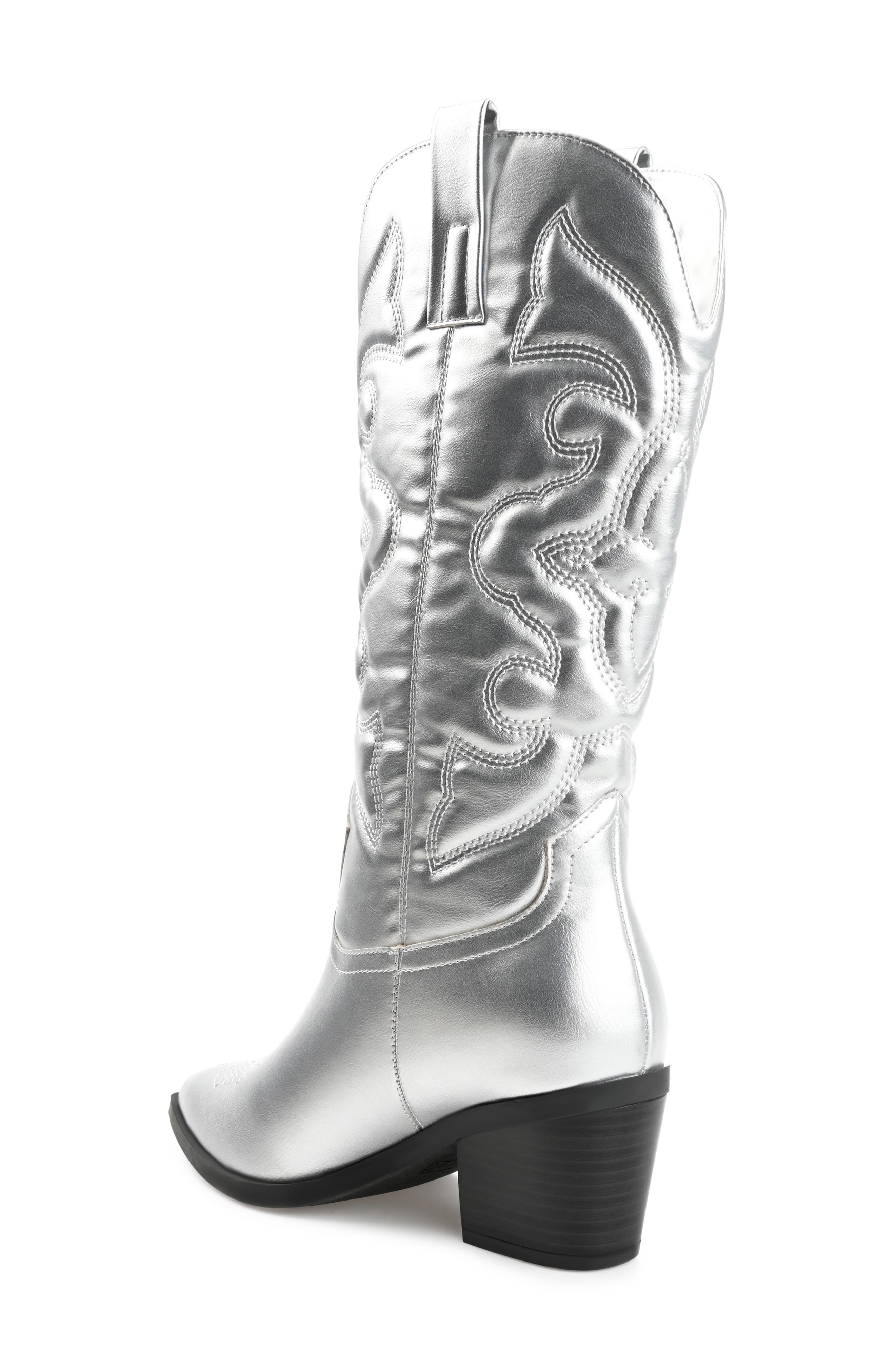 Journee Collection Chantry Western Boot, Alternate, color, Silver