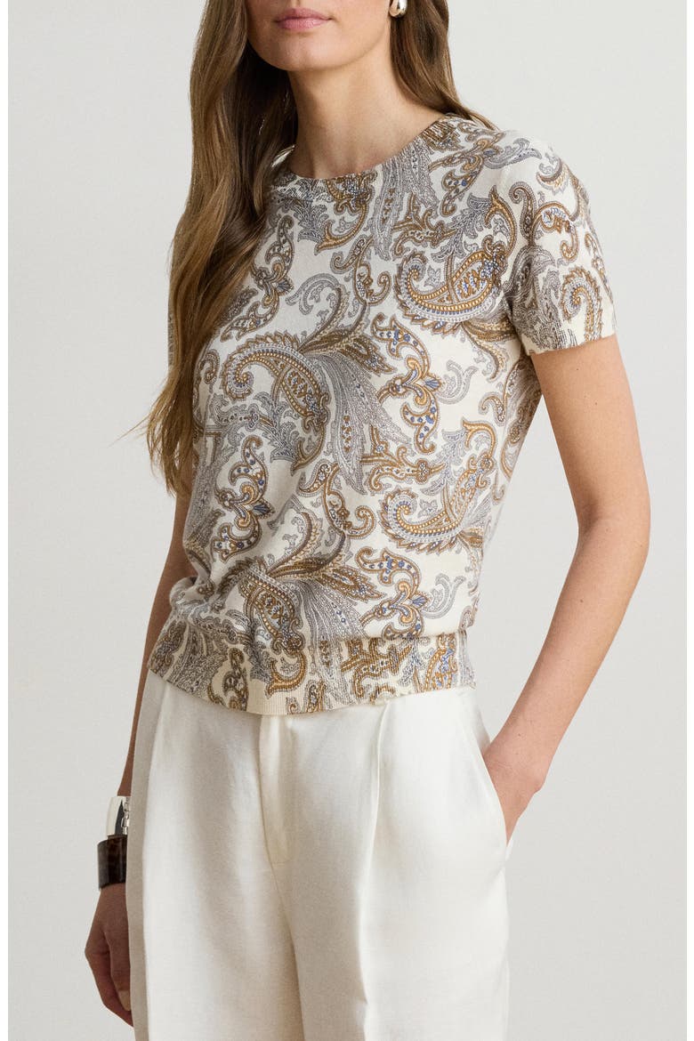 Paisley Short Sleeve Sweater, Alternate, color, CREAM/ MULTI