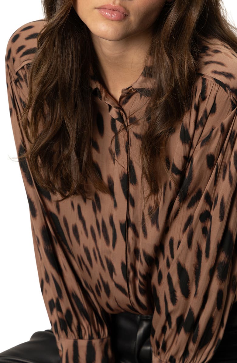 Sanctuary Rebel Abstract Animal Print Button-Up Shirt, Alternate, color, Mocha Leo