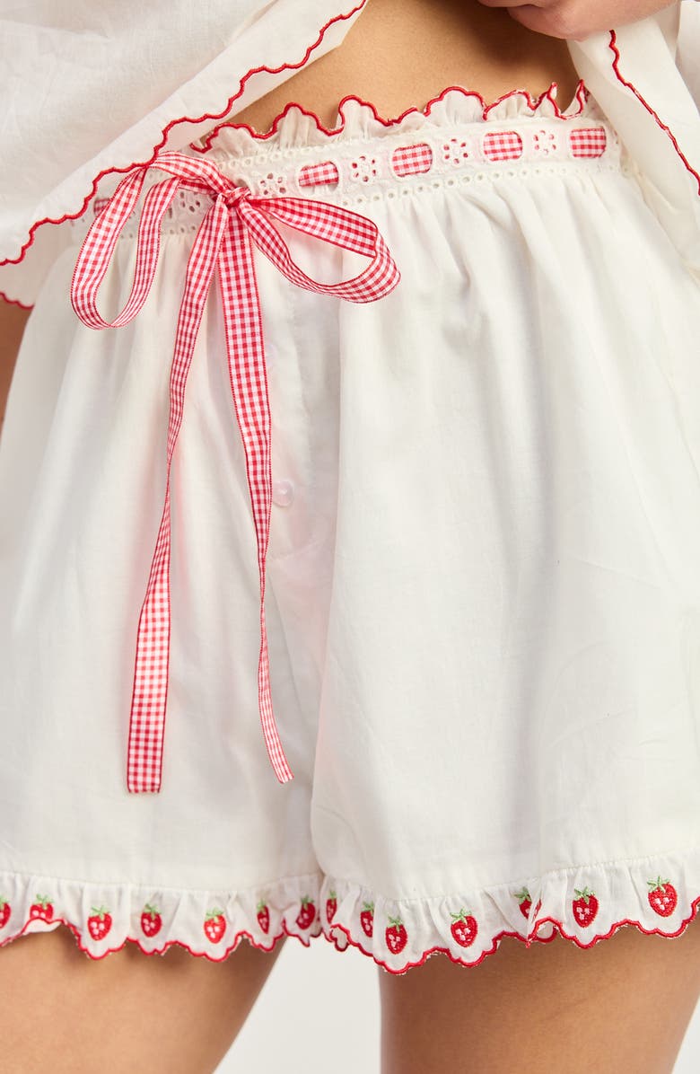 JACQUIE THE LABEL Bonnie Embroidered Trim Cotton Drawstring Shorts, Alternate, color, White Red