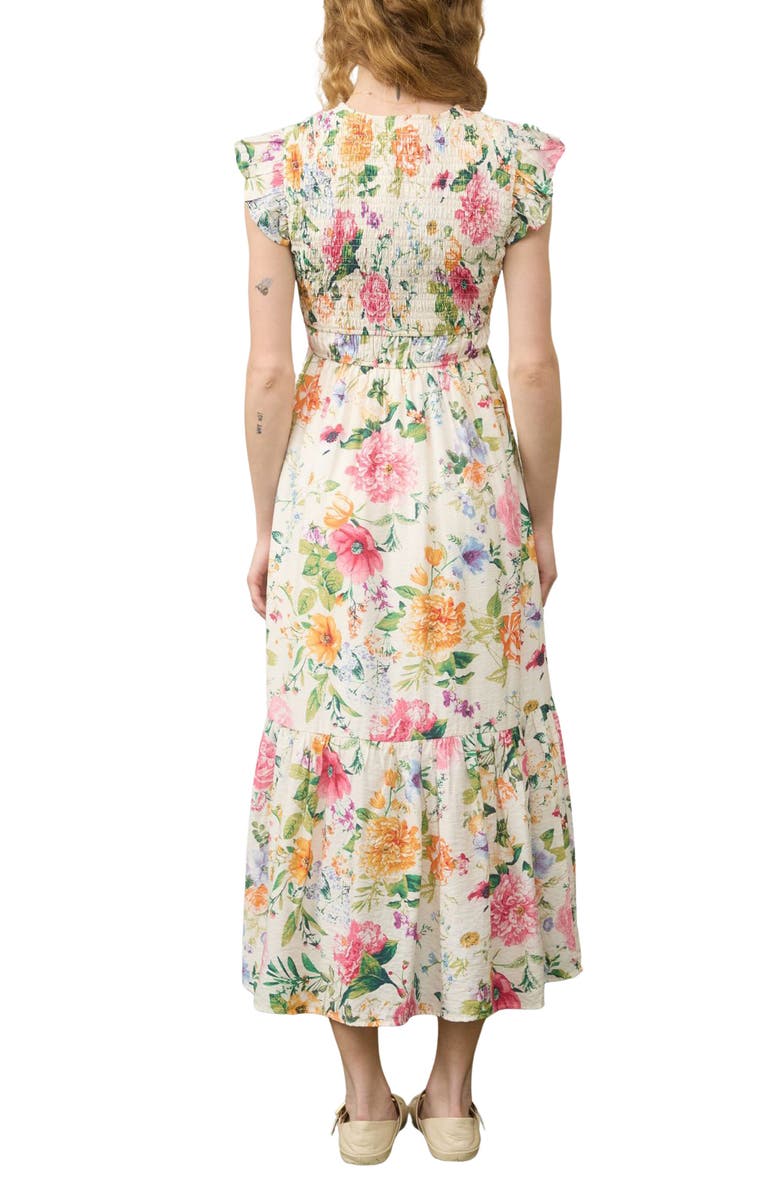 AUGUST SKY Smocked Midi Dress, Alternate, color, Cream Multi