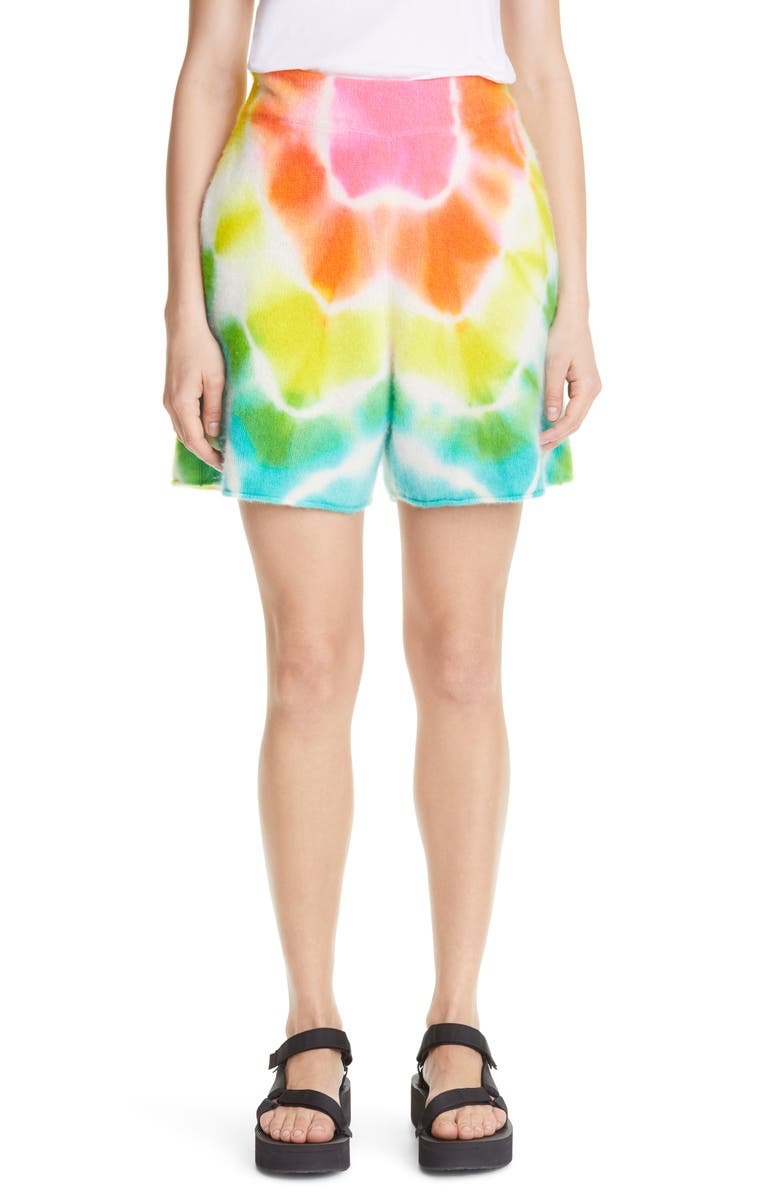 The Elder Statesman Burst Tie Dye Cashmere Sweater Shorts, Main, color, Ivory Multi
