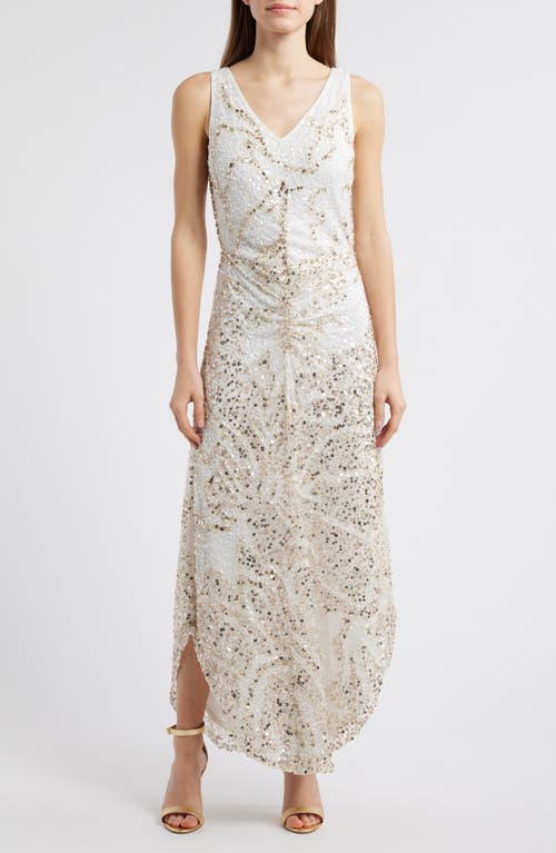 Pisarro Nights Embellished Sleeveless Evening Dress In Ivory 156