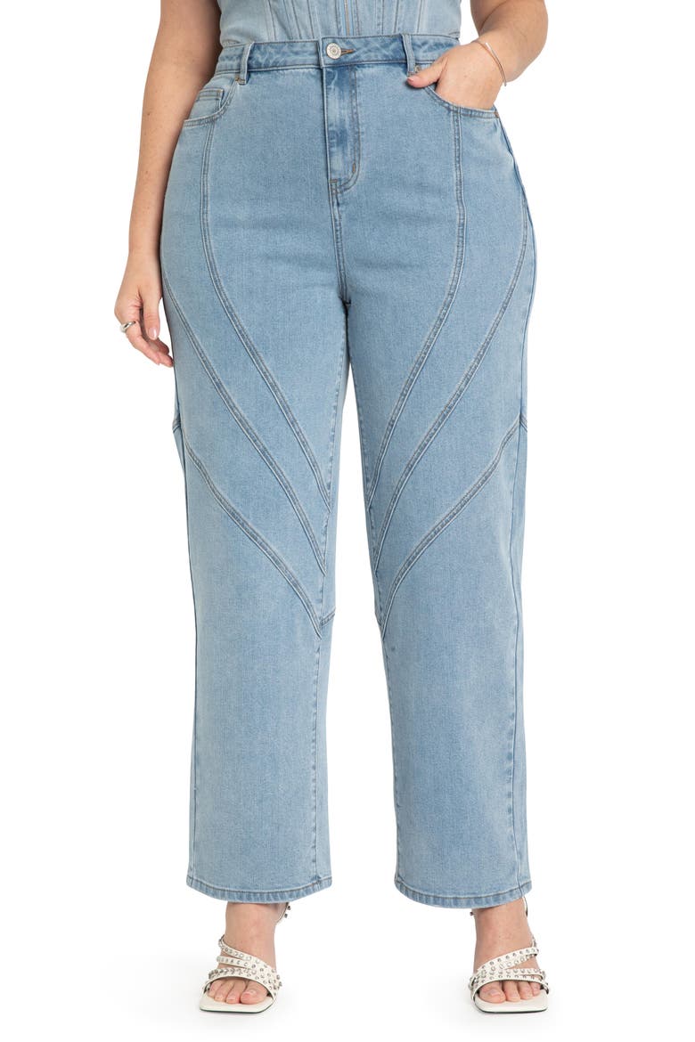 Seam Detail Straight Leg Jeans, Main, color, LIGHT WASH
