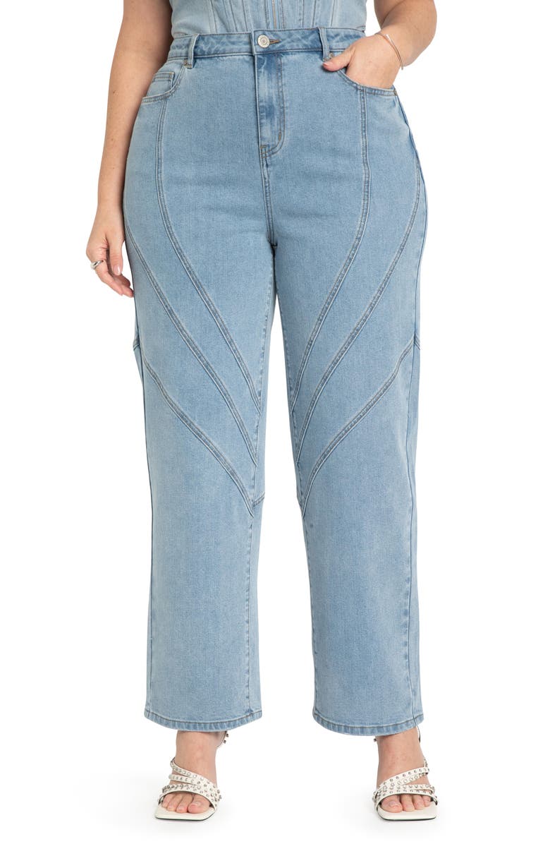 ELOQUII Seam Detail Straight Leg Jeans, Main, color,