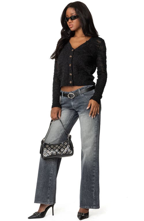 Edikted Georgie Textured Knit Cardigan In Black