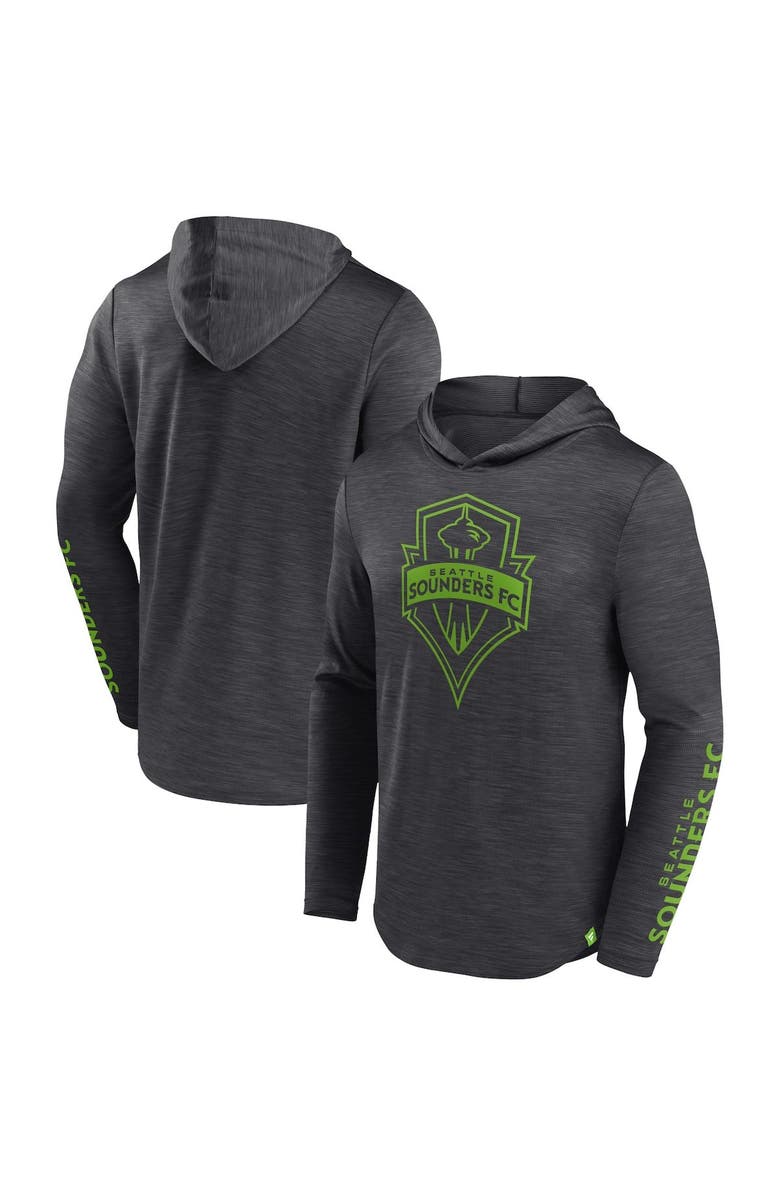 FANATICS Men's Fanatics Branded Charcoal Seattle Sounders FC First Period Space-Dye Pullover Hoodie, Alternate, color, 