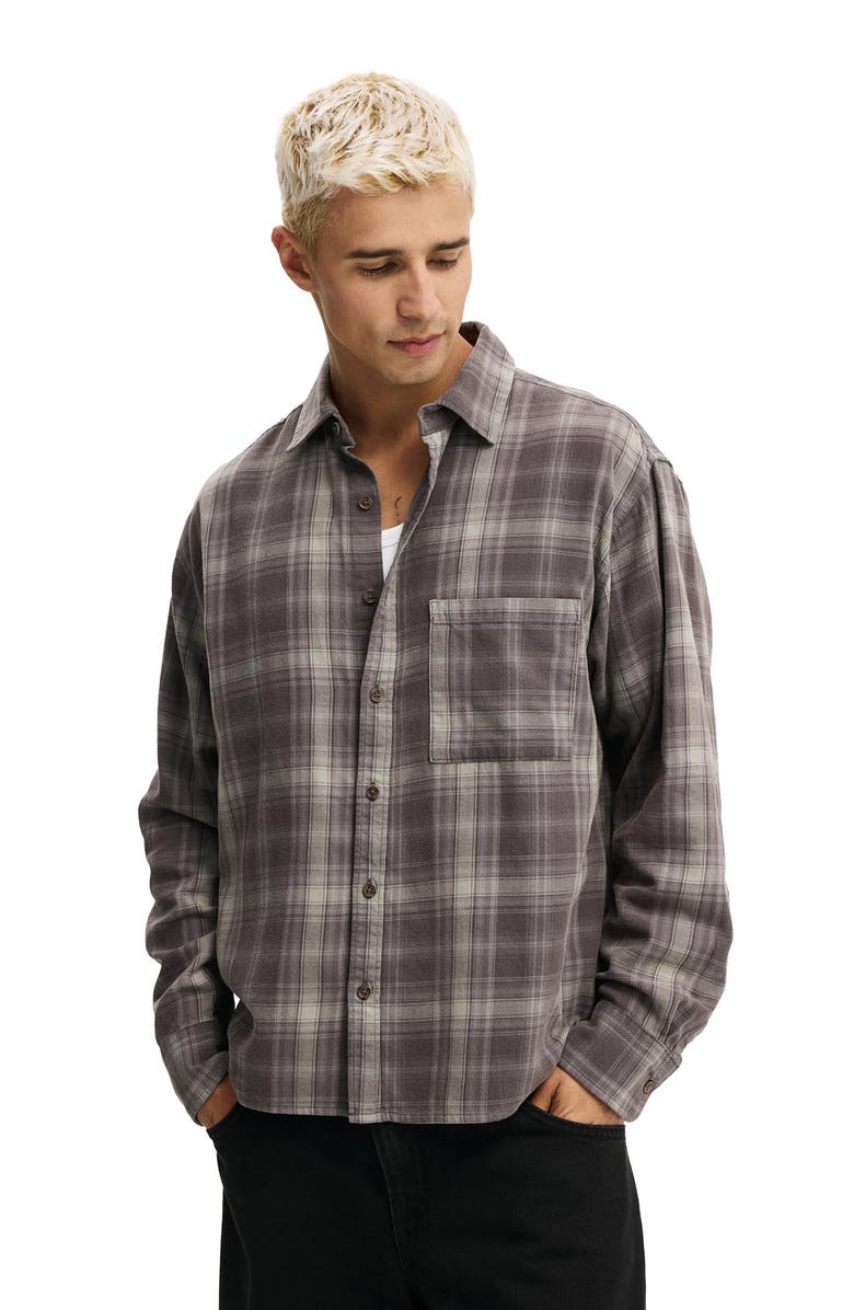 Cotton On Men's Tribeca Long Sleeve Shirt, Main, color, Charcoal Washed Check