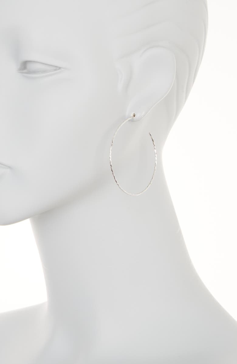 Sterling Forever Sterling Silver Hammered 2.25" Hoop Earrings, Alternate, color, Silver