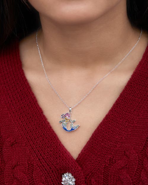Disney The Little Mermaid Ariel Rainbow Crystal Silver Flash Plated Pendant Necklace, 18" In Metallic
