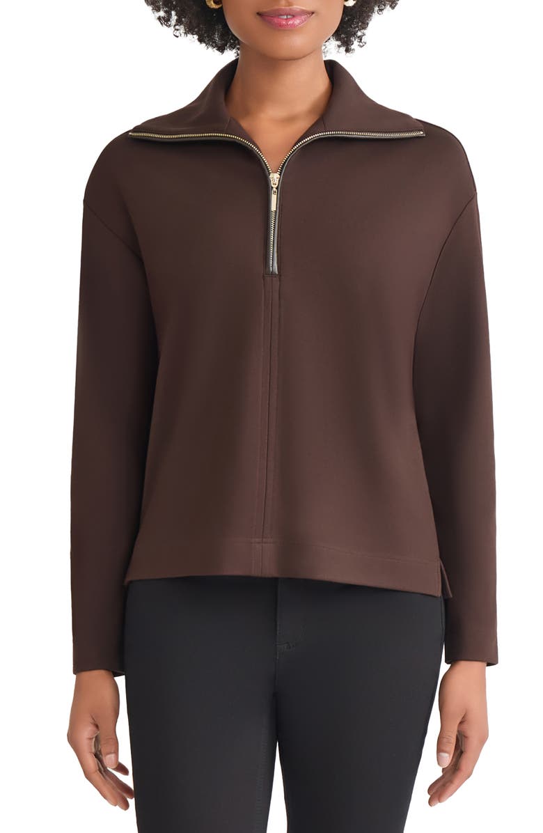 Jones New York Quarter Zip Pullover, Main, color, Coffee Bean