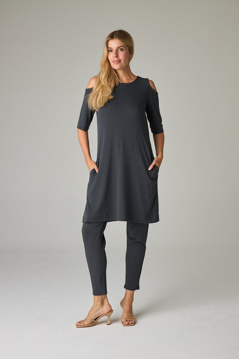 Caspian Eco-Luxe Rib Cold-Shoulder Tunic/Dress - Ultra-Luxe Flow, Alternate, color, Slate
