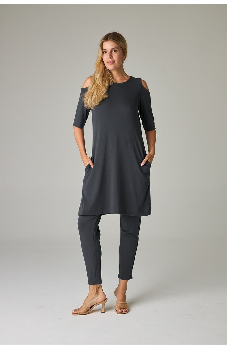 eavolu Caspian Eco-Luxe Rib Cold-Shoulder Tunic/Dress - Ultra-Luxe Flow, Alternate, color, Slate