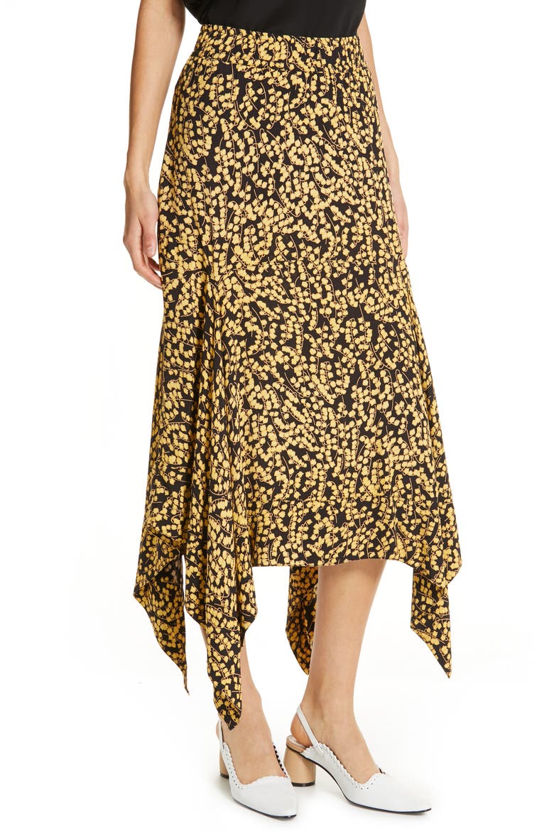 Floral Print Crepe Midi Skirt, Alternate, color, BLACK