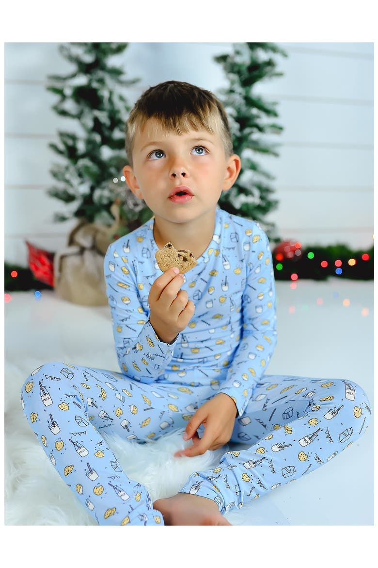 Kids' Blue Milk & Cookies Set of 2 Piece Pajamas, Alternate, color, MILK & COOKIES BLUE