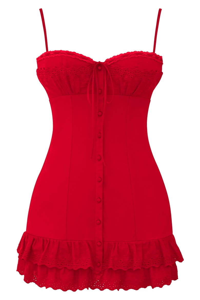 Luci Eyelet Button-Up Cotton Blend Cocktail Dress, Alternate, color, RED ROSE