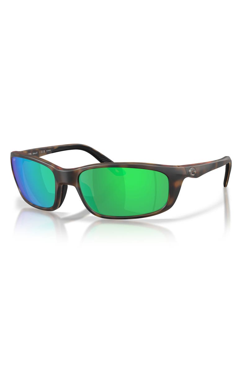 Costa Del Mar Brine II 59mm Polarized Rectangular Sunglasses, Alternate, color, Tortoise / Green Mirror 580P
