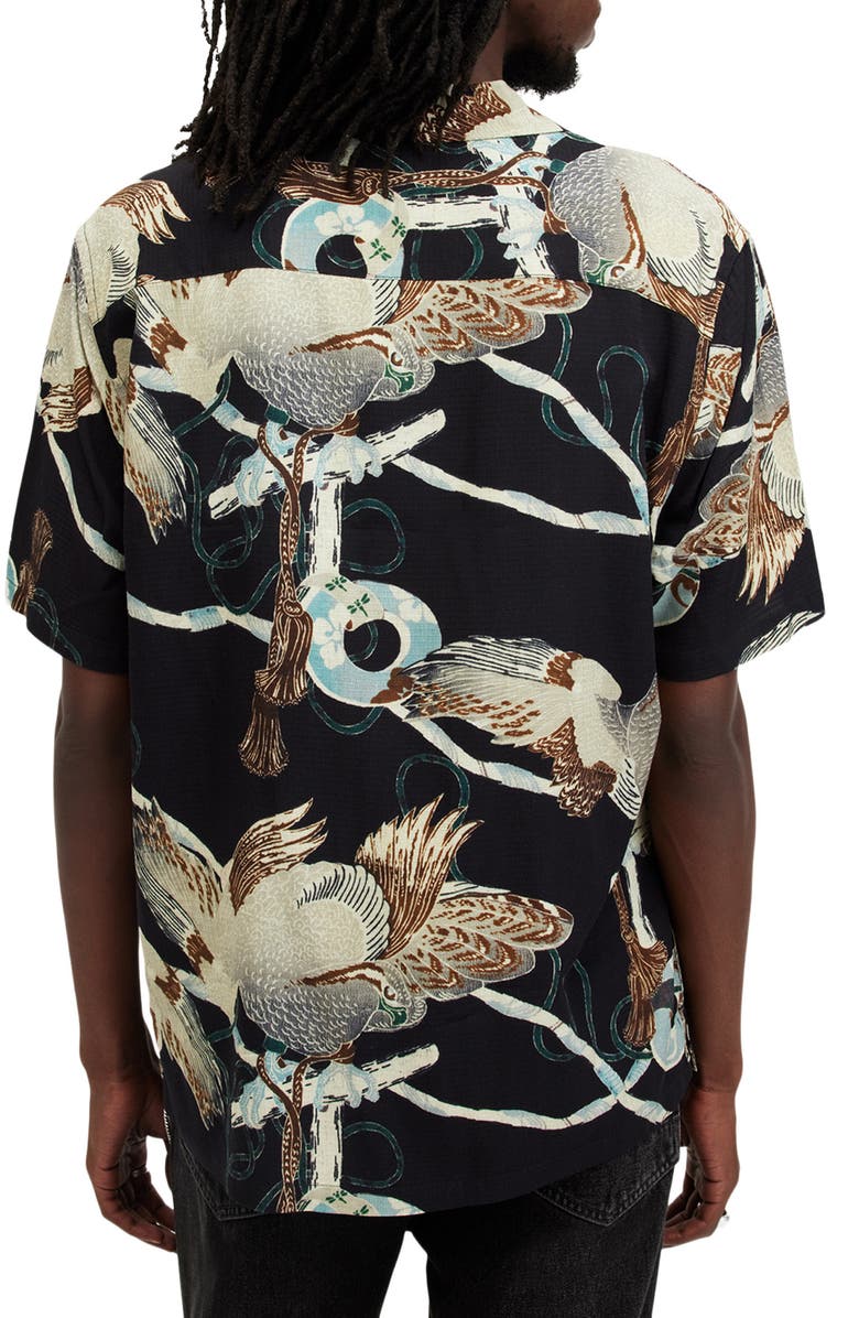 AllSaints Buzzard Print Camp Shirt, Alternate, color, Jet Black