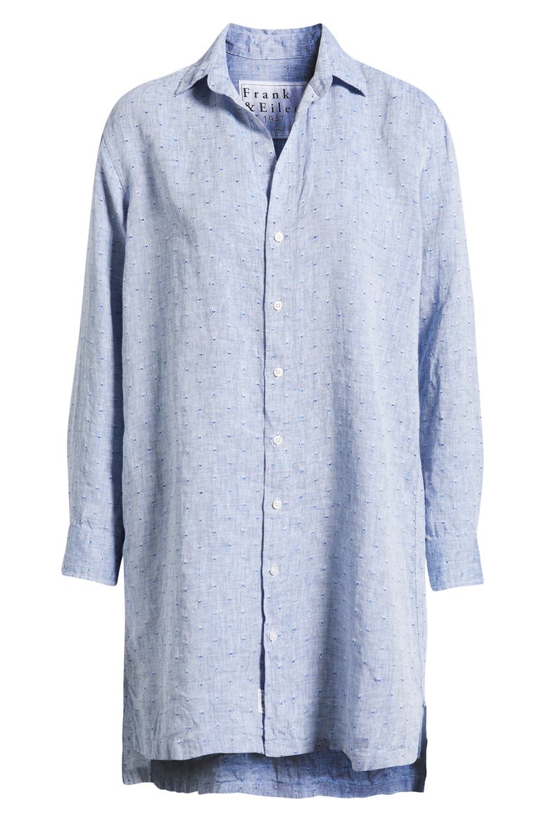 Hunter Stripe Step Hem Linen & Cotton Shirtdress, Alternate, color, BLUE LINEN HEARTS