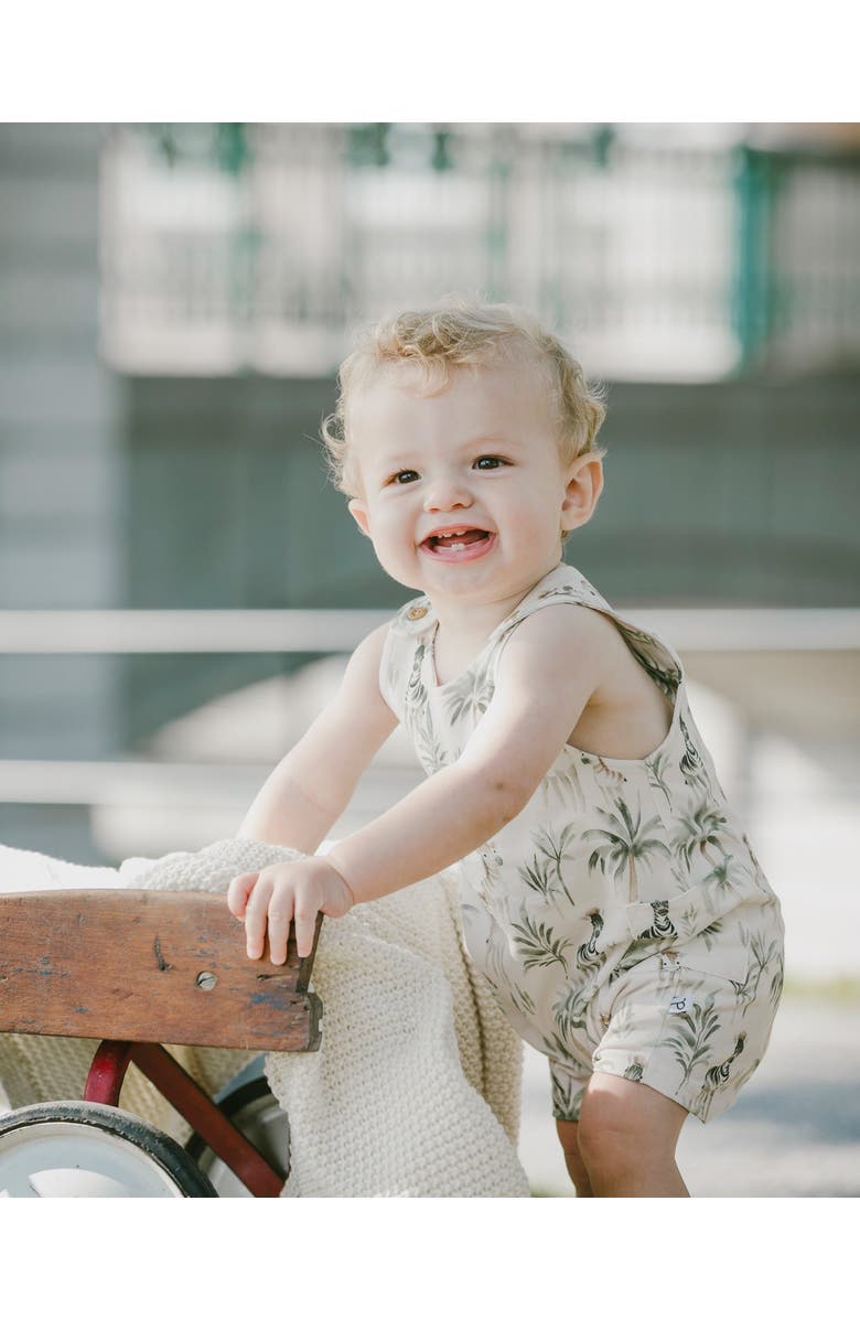 Deux par Deux Organic Cotton Jersey Zebra Print Romper, Alternate, color, Beige Zebra Print