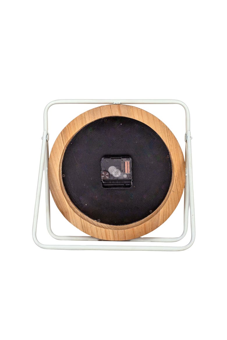 Tabletop Clock White Metal MDF & Rattan, Alternate, color, White