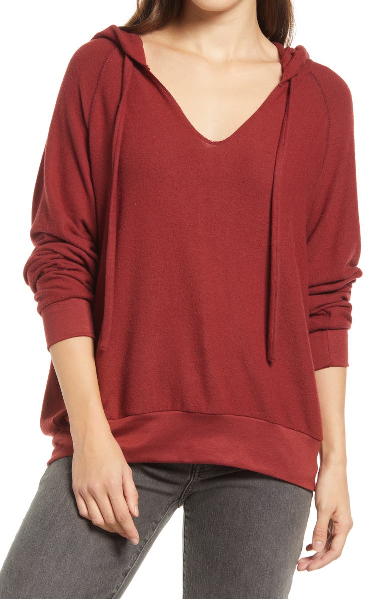 Treasure & Bond Cozy V-Neck Hooded Sweatshirt, Main, color, 