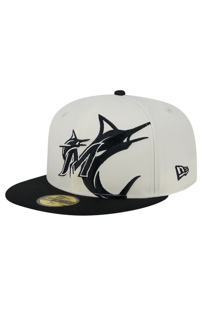 New Era Men's New Era Cream/Black Miami Marlins Lonestar 59FIFTY Fitted Hat, Alternate, color,