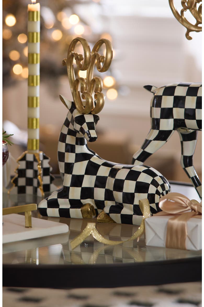 Courtly Check Noel Resting Deer Figurine, Alternate, color, COURTLY
