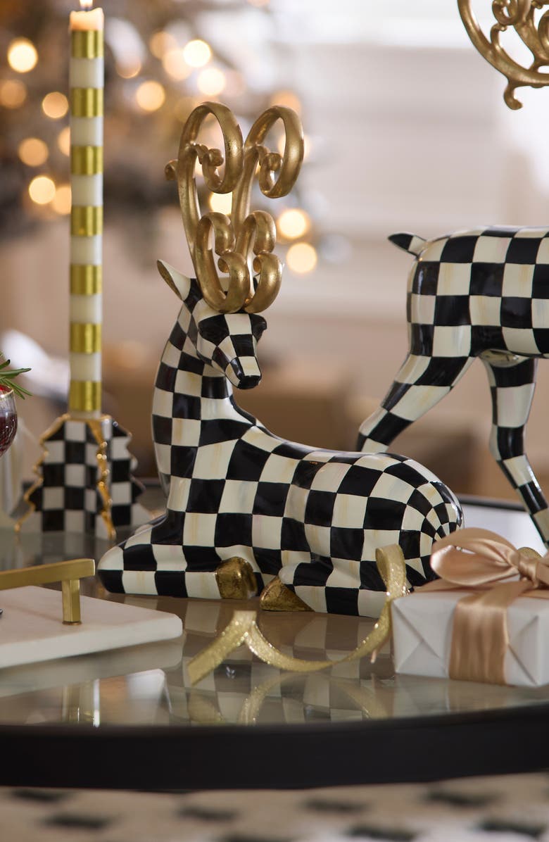 MACKENZIE CHILDS Courtly Check Noel Resting Deer Figurine, Alternate, color, Courtly